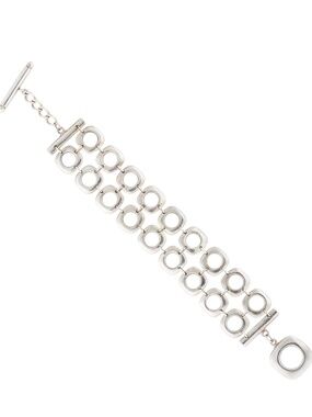 Sterling Silver 925 Filled Geometric Toggle Bracelet 8.5" Open Circle Link Jewel